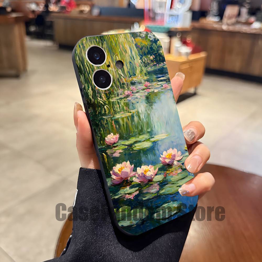 Чехол для телефона с картиной Клода М-Моне для iPhone 17,16,15,14,13,12,11,Pro,Max,Plus Черный Мягкий Чехол