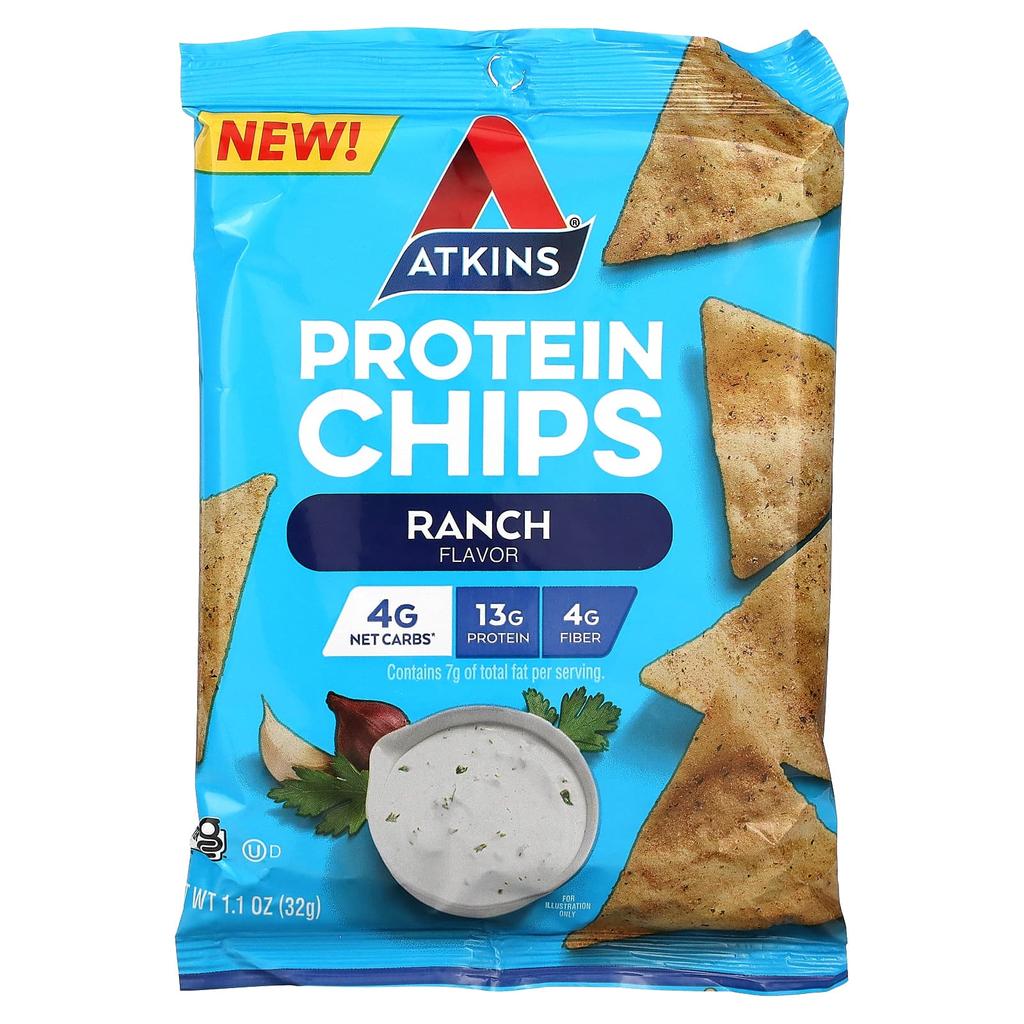 Atkins, Протеиновые чипсы, Ranch, 8 пакетов, 32 г (1,1 унции) каждый