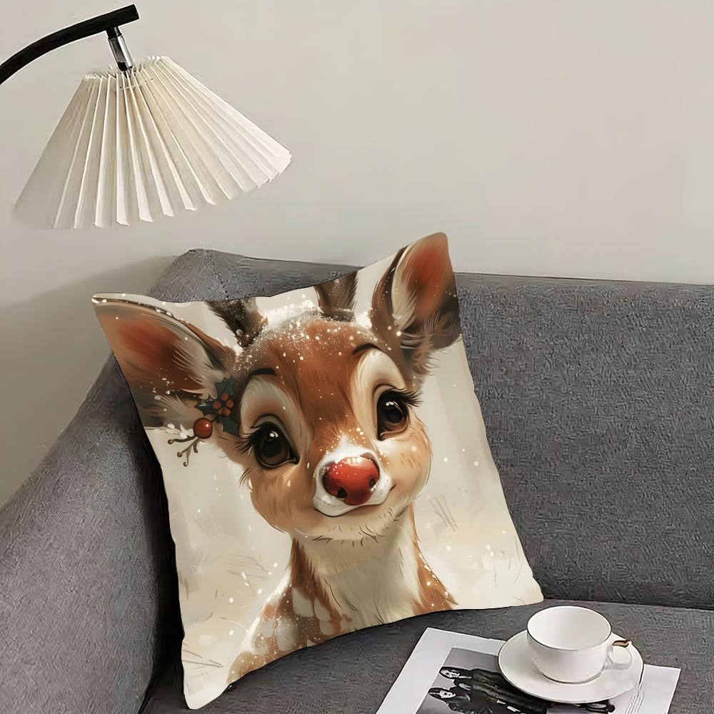 Reindeer Christmas Cute Cushion Cover Pillowcase Ultra Soft Skin Friendly Fabric Cloud Like Comfort Concealed Zipper