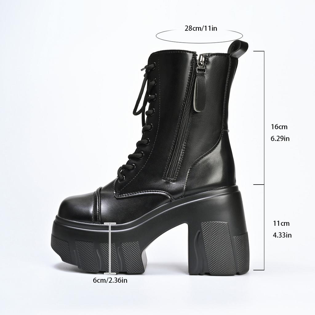 Женские ботинки в британском стиле с толстой подошвой, на шнуровке, ботильоны на платформе, женские кожаные из ПУ, на массивном каблуке, зимние, панк, готические туфли