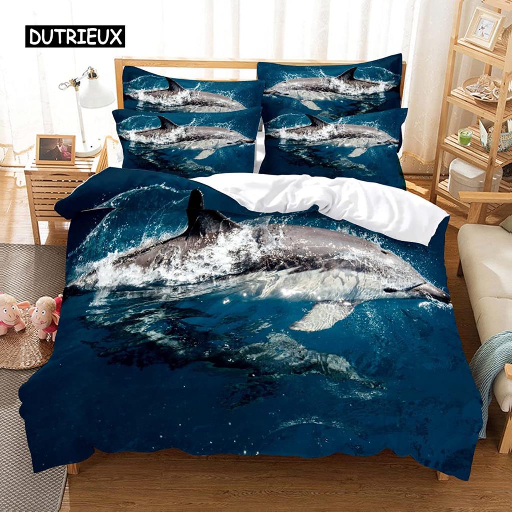 Shark Duvet Cover Set Microfiber Hawaiian Beach Theme Bedding Set Underwater Ocean Sea Themed Double Queen King Size Quilt Cover