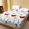 1 Simple Modern Plant Flower Butterfly Printed Matte Fitted Sheet, Bedroom Printed Bed Cover, Bedding (Excluding Pillowcases)