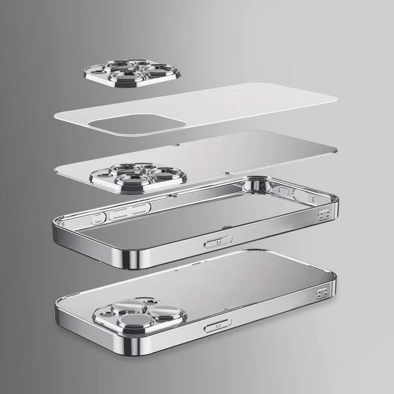 Серебряный Для Apple Узор с бриллиантами Закаленное стекло Гальванизированный Чехол Для iPhone 17 16 Pro Max 15 14 Plus 13 12 11 16E 17 Air Чехол