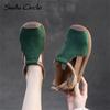 Женские сандалии из натуральной кожи с круглым носком и открытым носком, модная удобная повседневная обувь