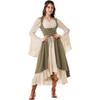Women Renaissance Costume Underbust Pirate Peasant High Low Dress with Pockets