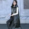 Women Winter Waistcoat Hooded Thick Sleeveless Glossy Surface Padded with Pockets Zipper Closure Mid Length Outdoor Coat