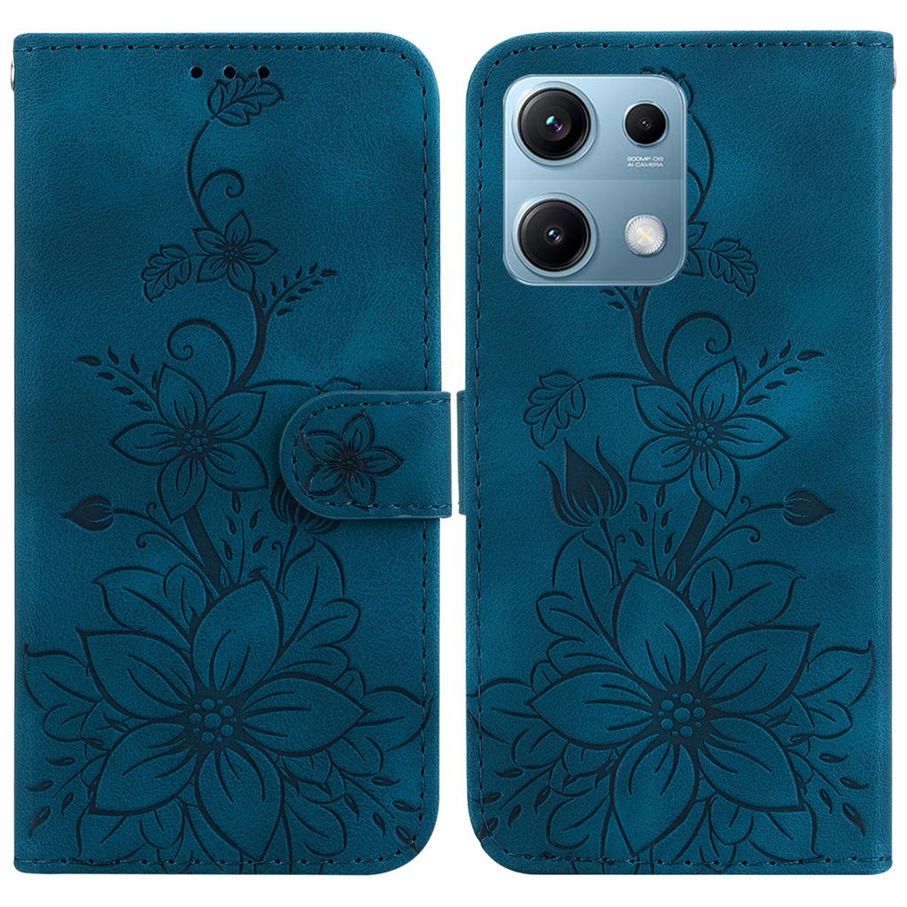 For Xiaomi Redmi Note 14S 4G Case Lily Flower Imprint Leather Phone Cover with Stand