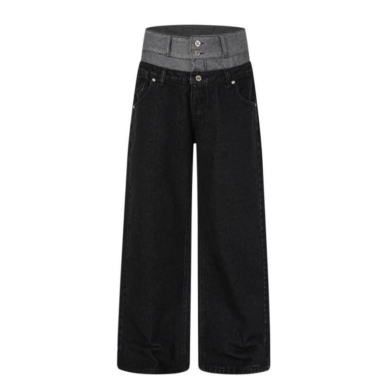 Джинсы Wide Leg в американском стиле с заклепками, высокая талия, прямые джинсовые брюки для подростков