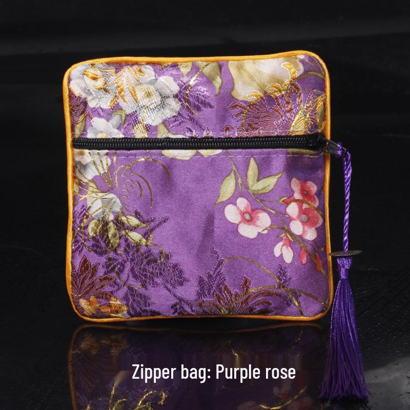 New Chinese Square Zipper Jewelry Brocade Bag