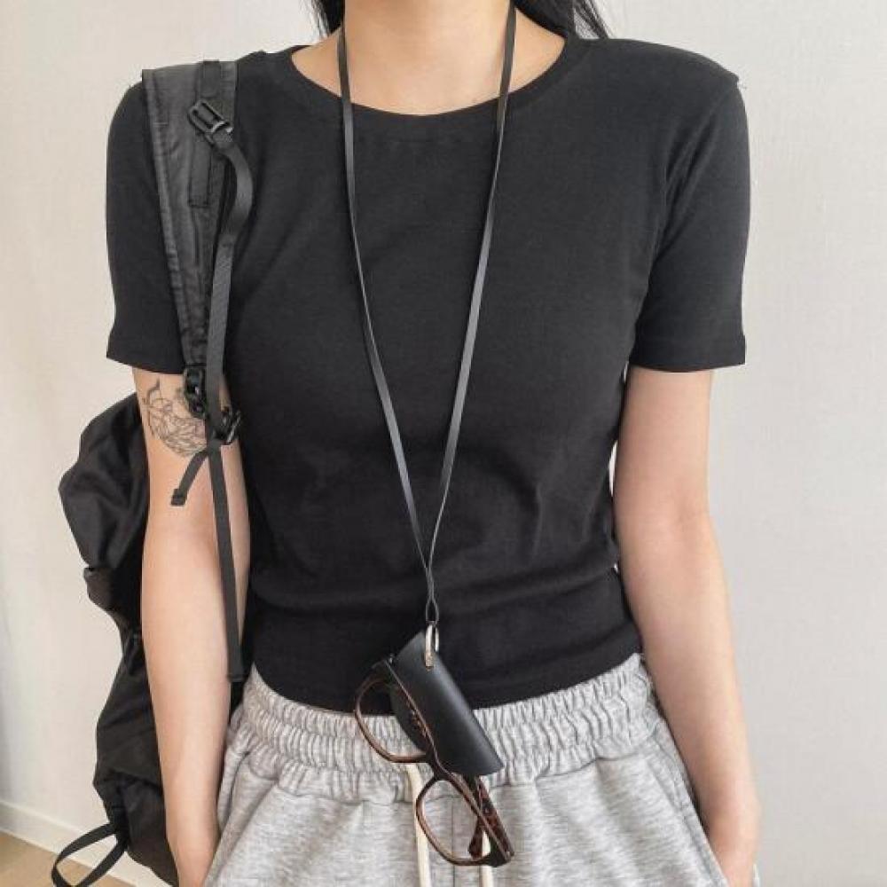 New Arrivals Open Run Women 100  CoTTon Solid Semi Crop Round Neck T shirT