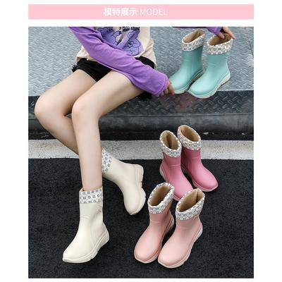 Женские модные осенне-зимние уличные водонепроницаемые нескользящие дождевые сапоги с хлопковой стелькой