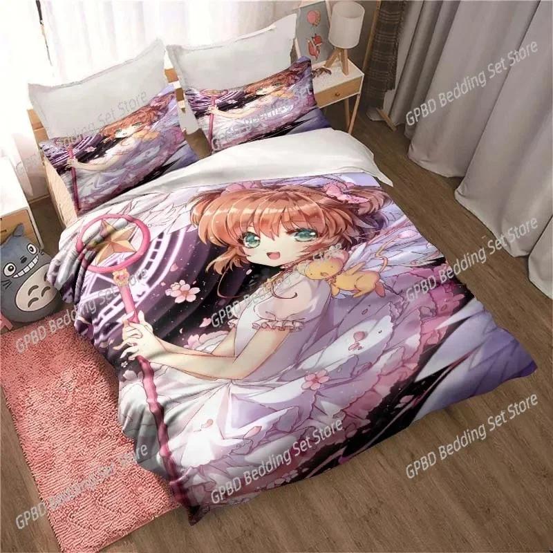 Аниме Cardcaptor Sakura Комплект постельного белья 3D-печать Подходит для спальни Мягкий прочный Качественный комплект пододеяльника С наволочками Дети Малыши Домашний текстиль