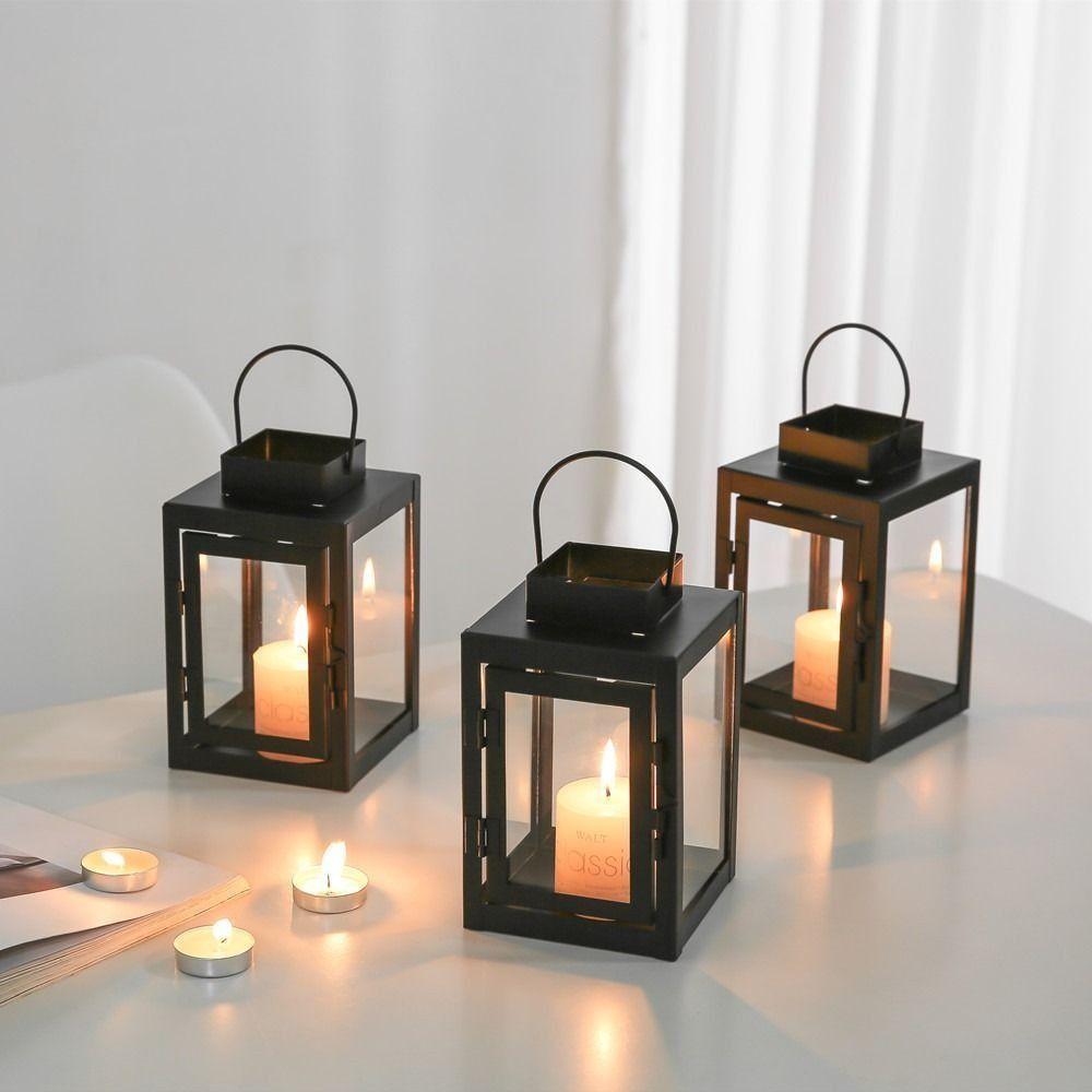 Wind-proof Iron Wind Lamp Wrought Iron Outdoor Hanging Lantern Simple Lantern Candle Stand Garde