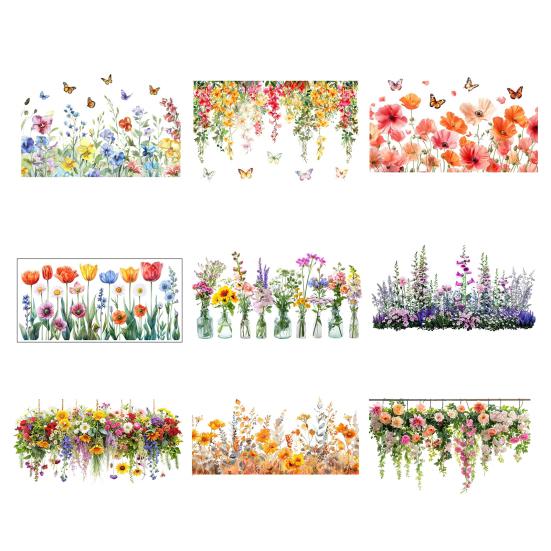 Colorful Floral Window Sticker Removable Flower Window Clings Waterproof Static Window Decal for Home Office Bedroom Bathroom Decor