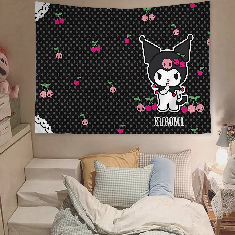 Cute KKuromi Tapestry Wall Hanging Tapestry Art Deco Blanket Curtain Hanging At Home Bedroom Living Room Decor