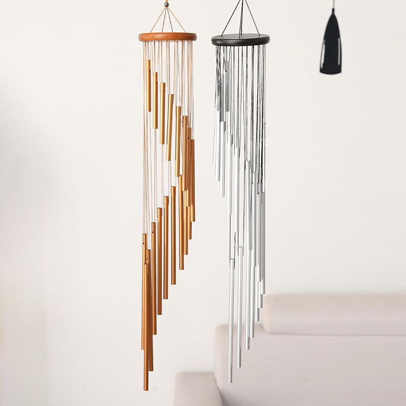 18 Tubes Wind Chime Outdoor Hanging Metal Pendant Solid Wood Pitch Rotating Decoration New Year Gift Home Decoration Ornament