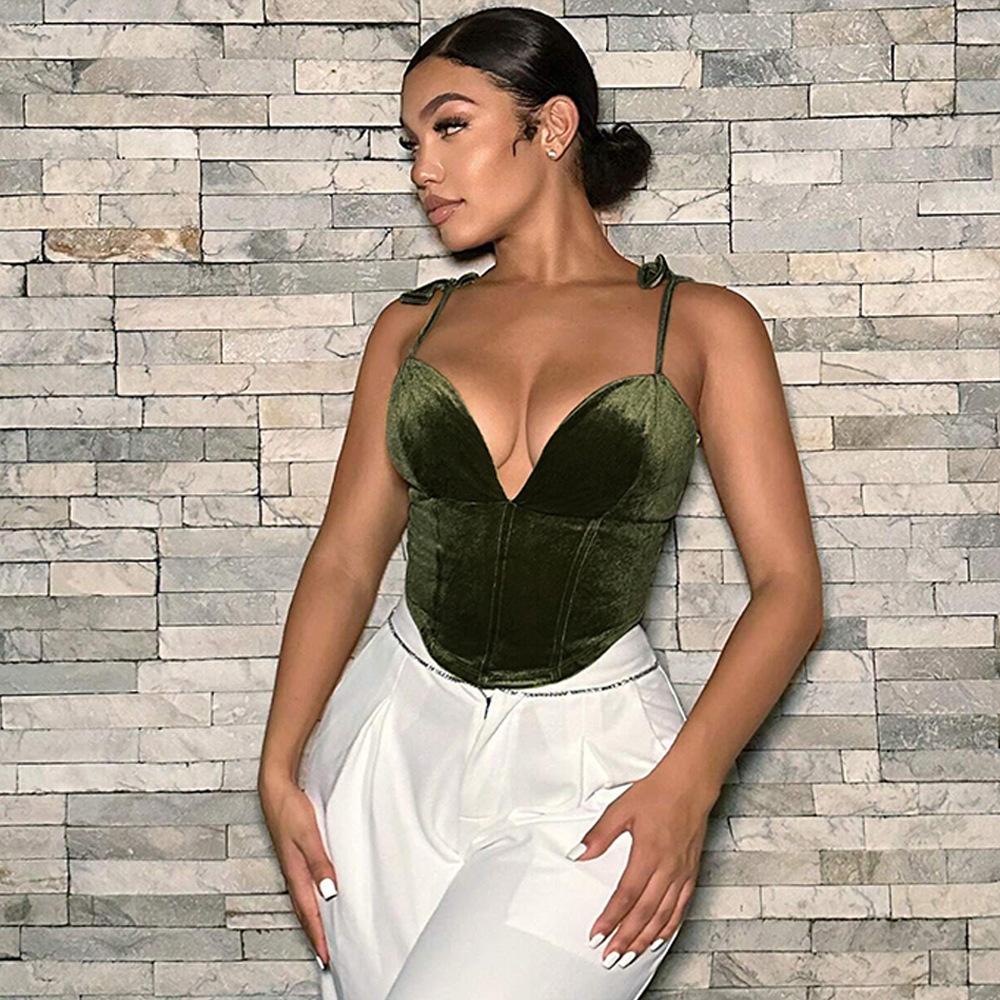 Beauty Outfit Ins Sexy V-neck Slim Asymmetric Velvet Camisole Vest