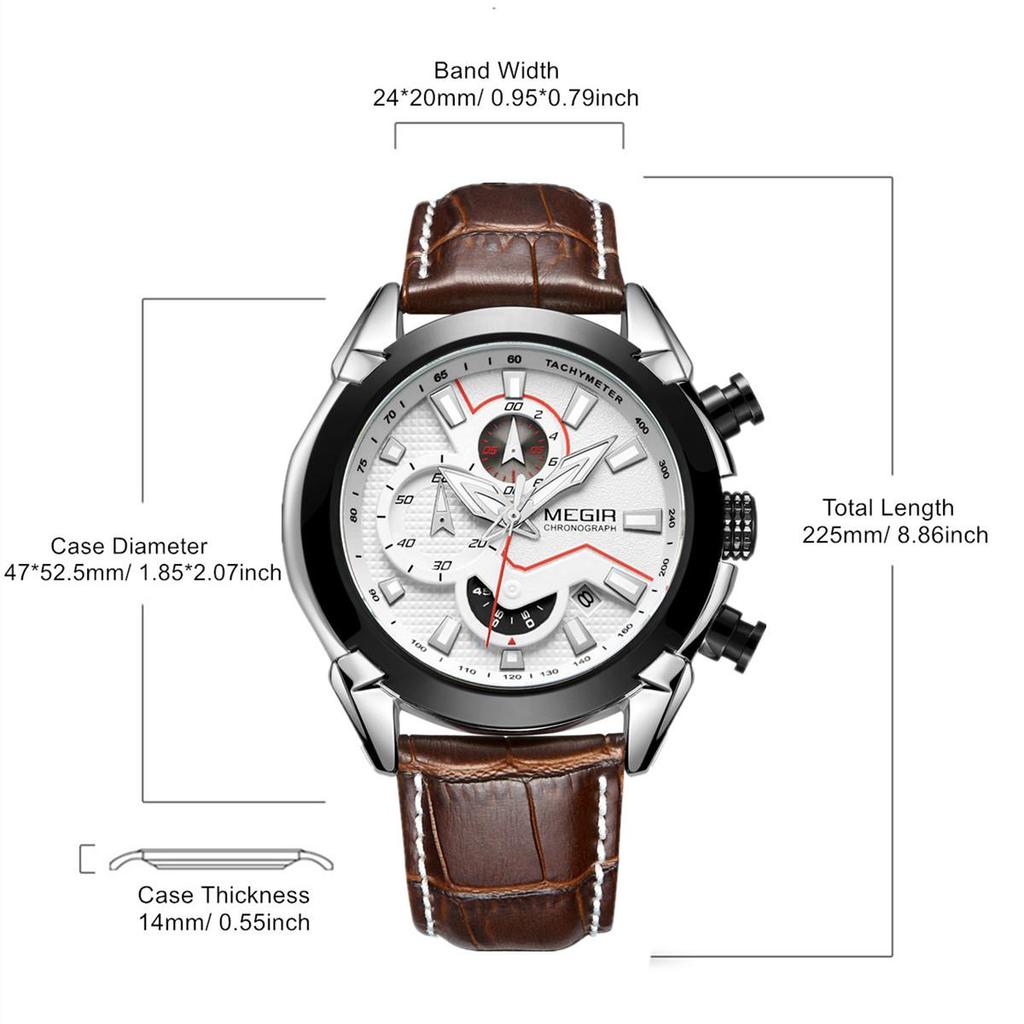 Megir Military Sport Watch Men Top Brand Luxury Leather Army Quartz Watches Clock Men Creative Chronograph