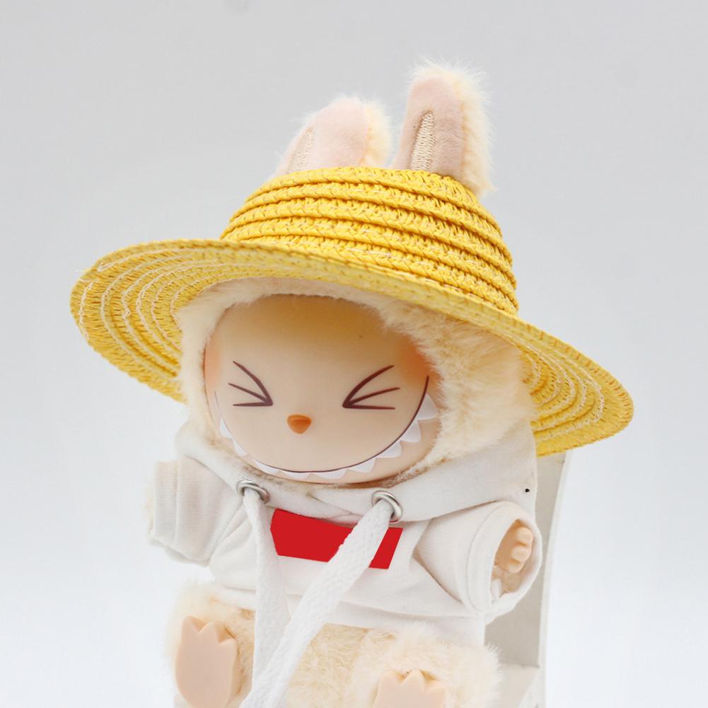 Doll Straw Hat for Dollhouse Miniature 17cm Labubu Color Match Hat Kawaii Cute Doll Accessories Kids Girls Toys