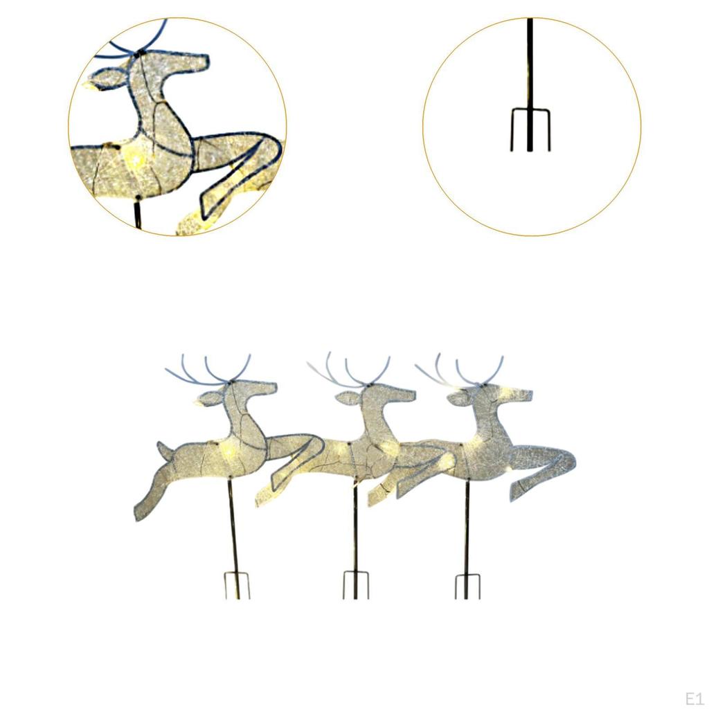 3Pcs Christmas Reindeer Figurines Ground Stakes Glittering Outdoor Props Art Crafts Lighted Deer Set