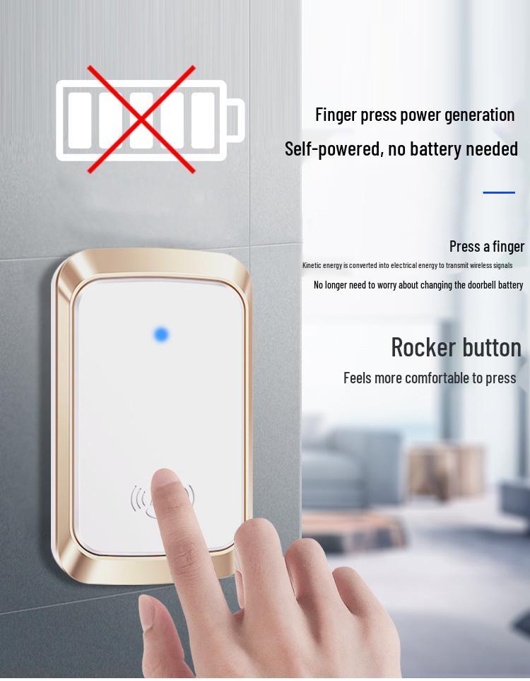 Wireless Waterproof Doorbell, Self-Powered, Ultra-Long Range with Remote for Elderly.