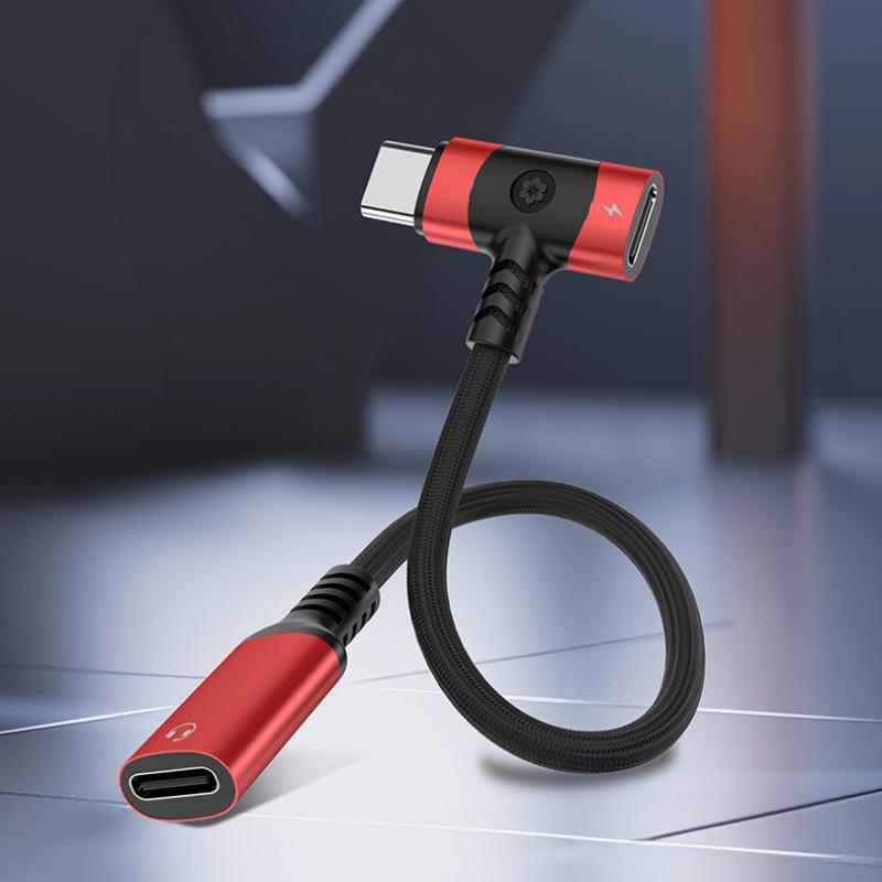 1 шт. Плетеный кабель-переходник 12 см PD с разъемом, универсальный портативный 2 в 1, адаптер для наушников USB-C, донгл 10 Вт, зарядный кабель Type-C