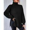 Turtleneck Knitted Split Hem Versatile Sweater, Casual Long Sleeve Sweater for Fall & Winter, Women's Clothing