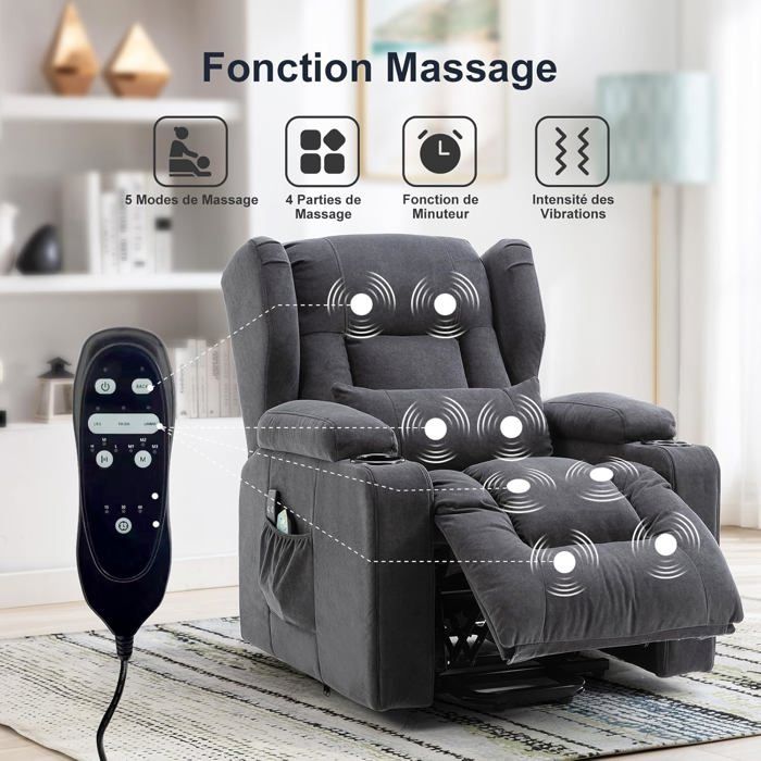 Fauteuil inclinable - BAZARLAND30 - Fauteuil de massage - Réglable en hauteur - Électrique - 1 place