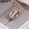 Kinel Luxury Black White Zircon Ring Rose Gold Color Daily Jewelry