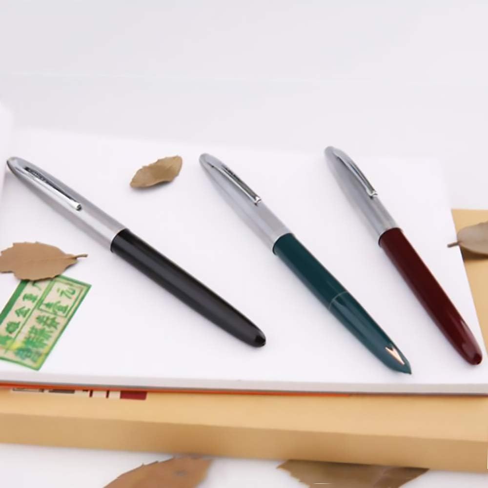 Lanxivi Набор из 3 подлинных перьевых ручек Hero 329 с тонким пером, узором в виде золотой стрелы и колпачком из нержавеющей стали