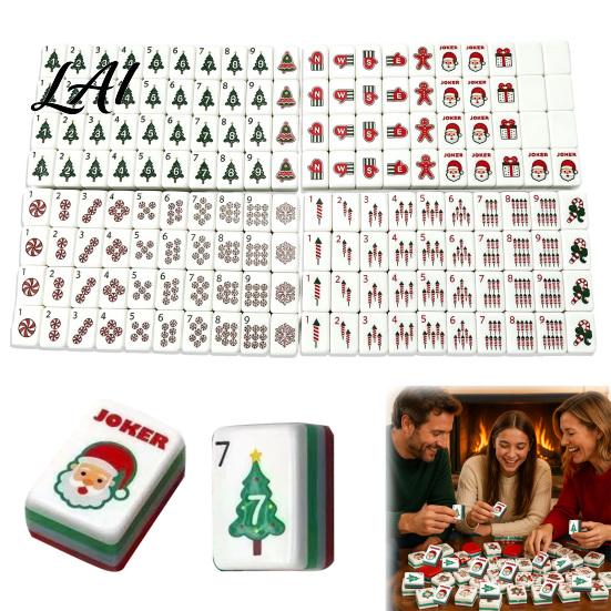 American Mahjong Set 160Pcs/Set Christmas Tiles 4 Layer Engraved Acrylic Tiles Kit Mah-Jong Lovers Beginners Gifts Lightweight
