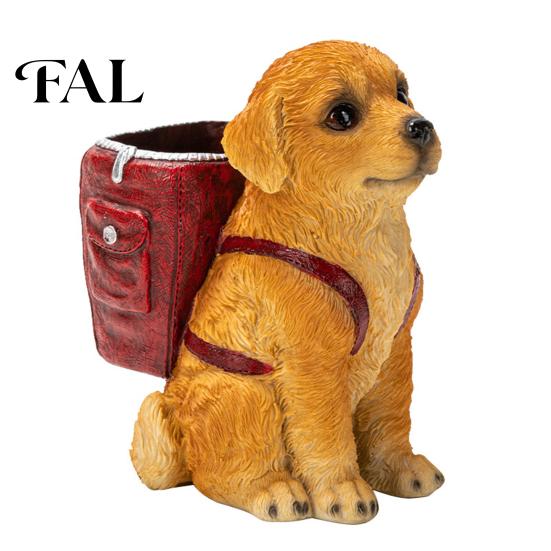 Resin Dog Desk Organizer Golden Puppy Backpack Pen Holder, Cute Animal Stationery Storage Ornament, Desktop Organizer, for Office And Study