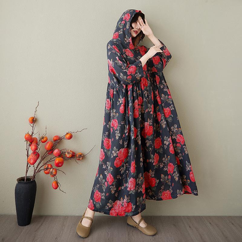 DIMANAF 2025 Плюс Размер Летнее Платье-Шляпа Женское Повседневное Винтажное Длинное Платье Свободное Цветочное Печать Льняное Платье Макси