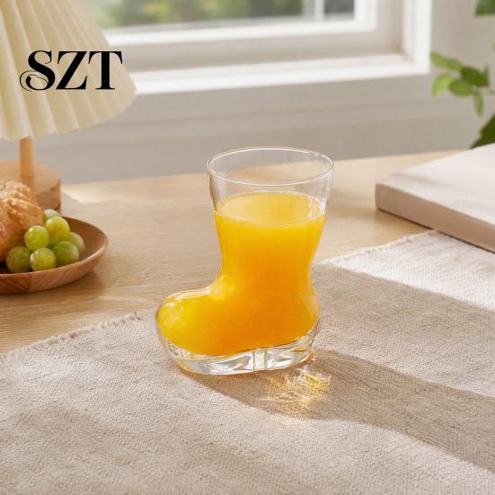 Sparkling Water Glass Creative Boot Shape Cup, 300ml Novelty Tumbler Transparent Drinking for Whiskey Beer Juice Coffee, Unique Home Bar Gift