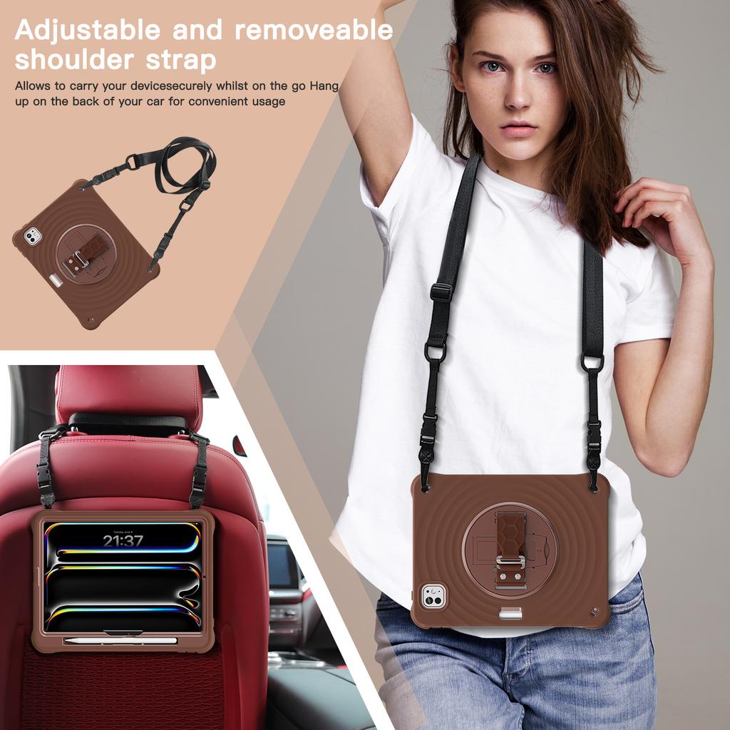 Rotating Hand Strap Case for IPad Air Pro 13 11 2026 M4 2025 M5 M3 2024 M2 Air 4 5 Pro 11 12.9 2018-2022 Heavy Duty Stand Cover