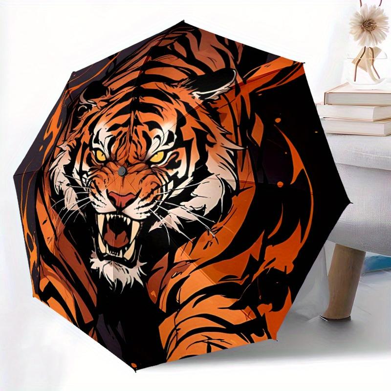 1pc Tiger Flames Automatic Open/close, Heavy-Duty Iron Frame & 8-Rib structure, Compact Folding Umbrella for Women/Men, All-Season Travel, Halloween a