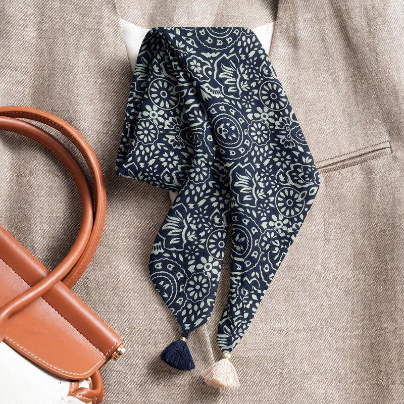 Coffee Horse 71 Premium Cotton and Linen Small Square Scarf Women's Retro Velvet Neck Small Silk Scarf Thin Scarf