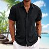 Men's Short-sleeved Shirt Cotton Linen Lightweight Skin-friendly Beach Top Loose Casual Solid Color Fashion Men's Wear