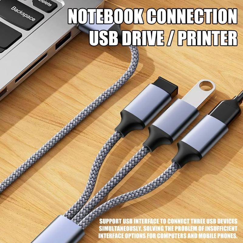 USB 2.0 Удлинительный кабель 1 штекер на 3 гнезда Адаптер для нескольких устройств Передача данных с металлическим корпусом и длиной 30 см