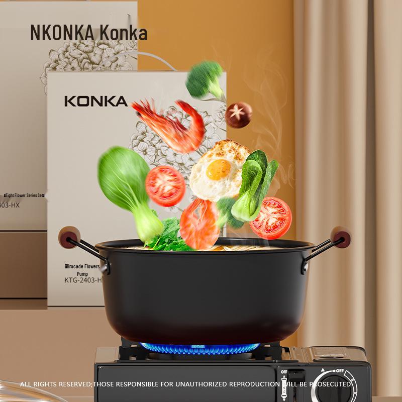 Чугунный суповой горшок и кастрюля Konka большой емкости без покрытия с плоским дном и антипригарной поверхностью.