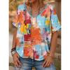 Women's T-Shirts Geometric Color Blocks Graphics Fashion Short Sleeved V-Neck Regular Tops Daily Prints Tee Summer Casual Tops