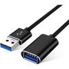 USB 3.0 Cable - PHONILLICO - 2m Extension - Black - Compatible USB Flash Drive, Controller, Hard Drive