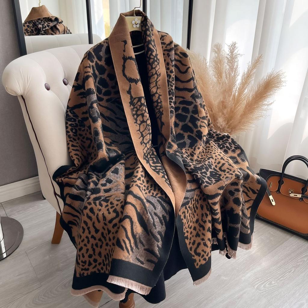 Air-Conditioned Room Shawl Scarf Female Leopard Print Scarf Imitation Cashmere Warm Long Scarf Cape