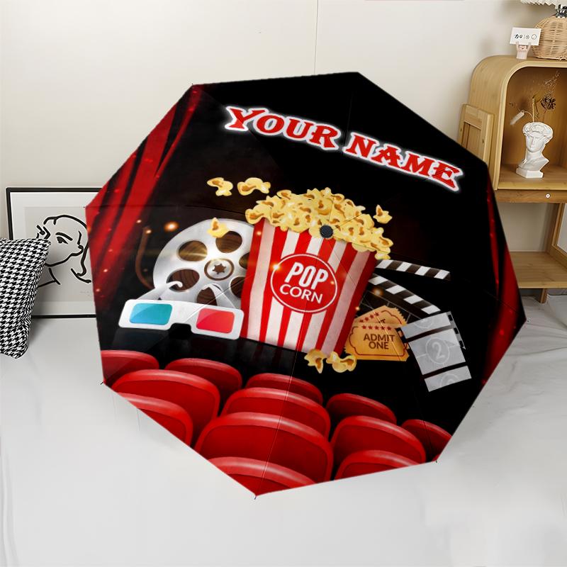 1PC Custom Name Movie Night Poster Automatic Folding Umbrella Compact Travel Umbrella for Men & Women, Ideal Gift for Christmas, Birthdays, Halloween