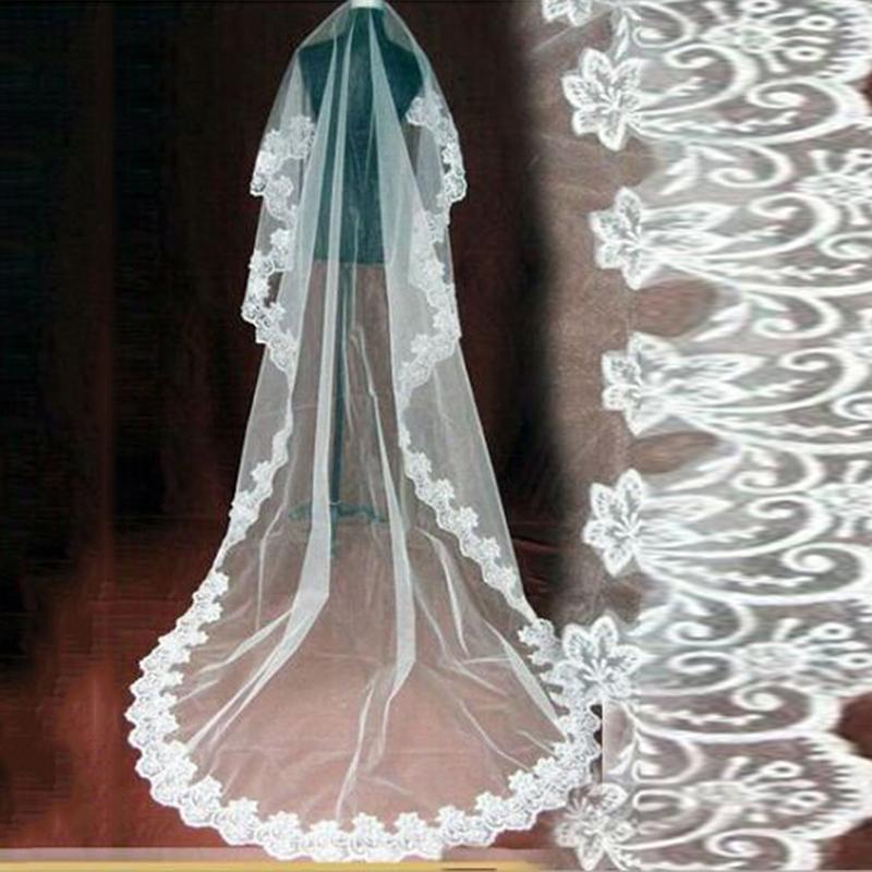 1pc Ivory White Bride Headwear Veil Lace Edge Tulle Accessories Wedding Bridal Church Comb