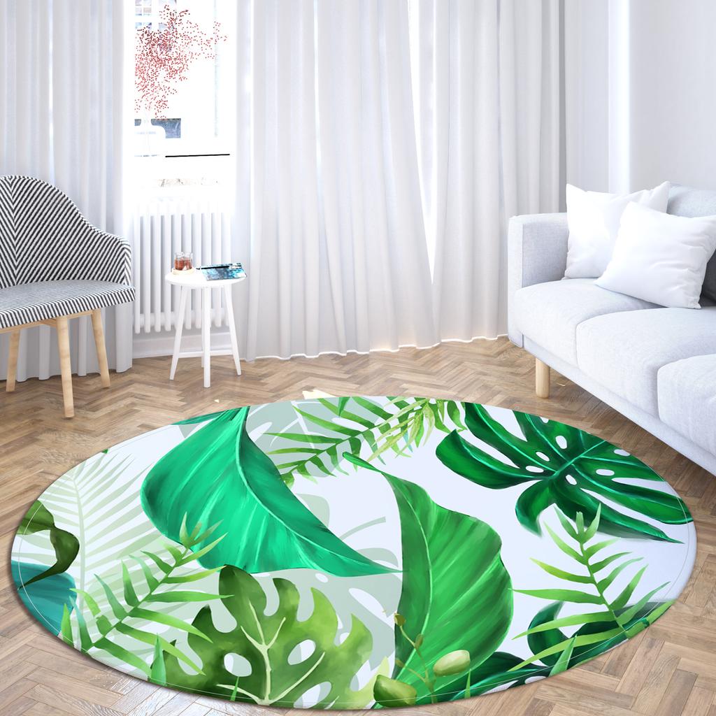 Cherry Blossom Leaf Area Carpet Large Floral Illustration Round Cushion Printing Plant Home Living Room Decorative Carpet