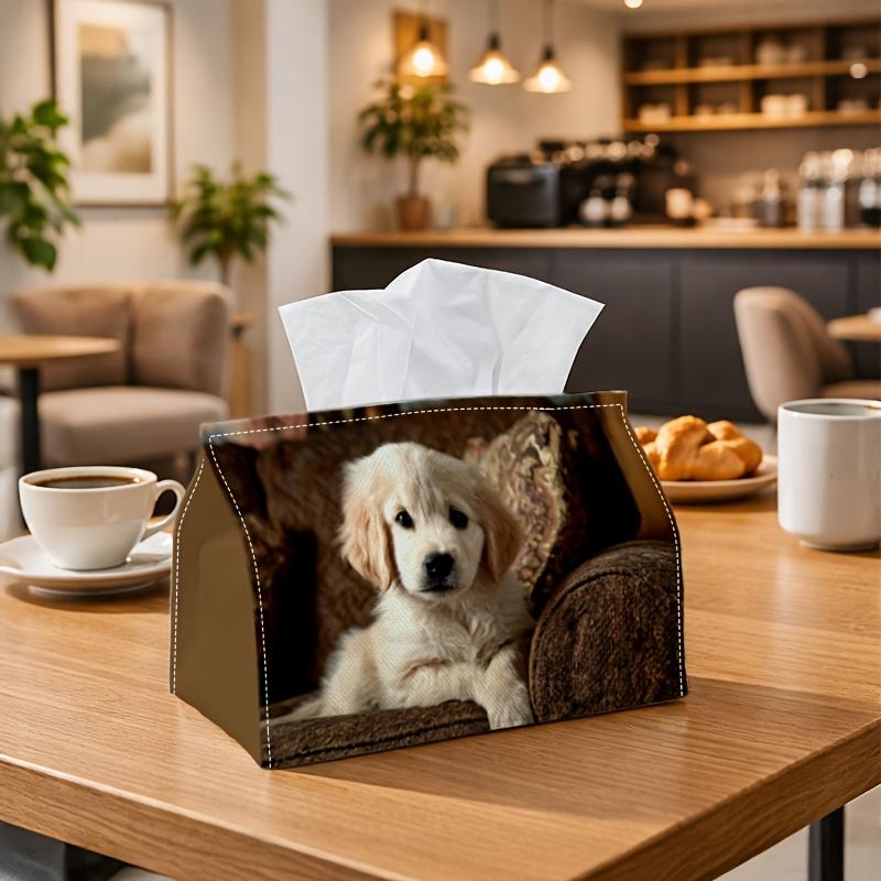 1pc Party Tissue Box, Realistic Puppy Image, Versatile Tissue Holder, Golden Retriever Dog Comfort, Outdoor Party Essentials, Daily Desktop Tissue Org