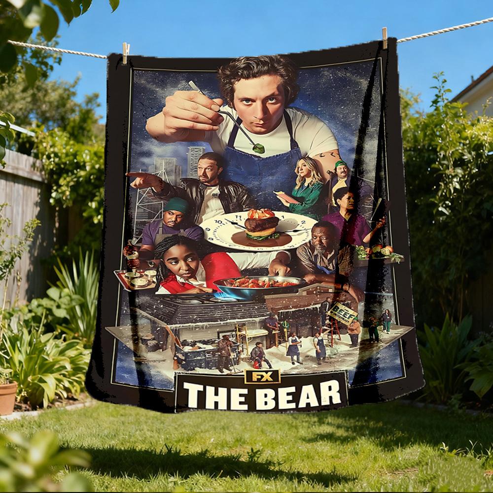 1pc The Bear Movie Outdoor Flannel Blanket, Cozy & Warm Soft Te Playful Design, Napping Camping,