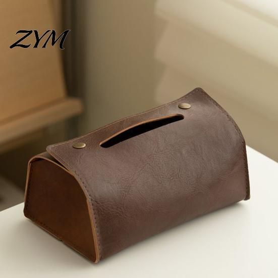 Bathroom Tissue Container PU Leather Box, Foldable Retro Style Holder, Office Desk Storage Bag Decorative Desktop Organizer, for Home Car Decor Dining