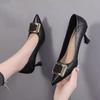 Women Classic Elegant Black Soft Pu Leather Slip On Stiletto Heel Shoes Lady Casual Comfort Summer Pumps Ga26
